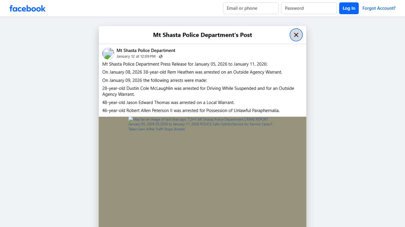 Mt Shasta Police Department... - Mt Shasta Police Department Facebook